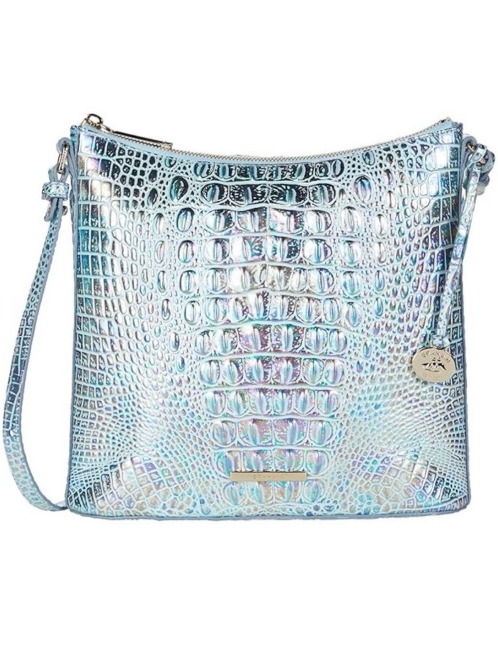 Brahmin Iridescent Croc-Embossed Crossbody - Light Blue Multi
